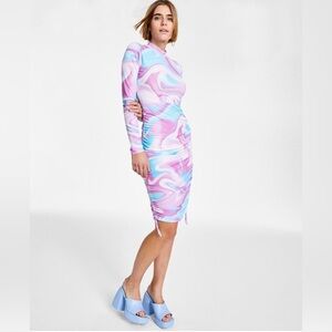 Bar III, Size M, Ruched Bodycon Dress. Cotton Candy colored swirls.